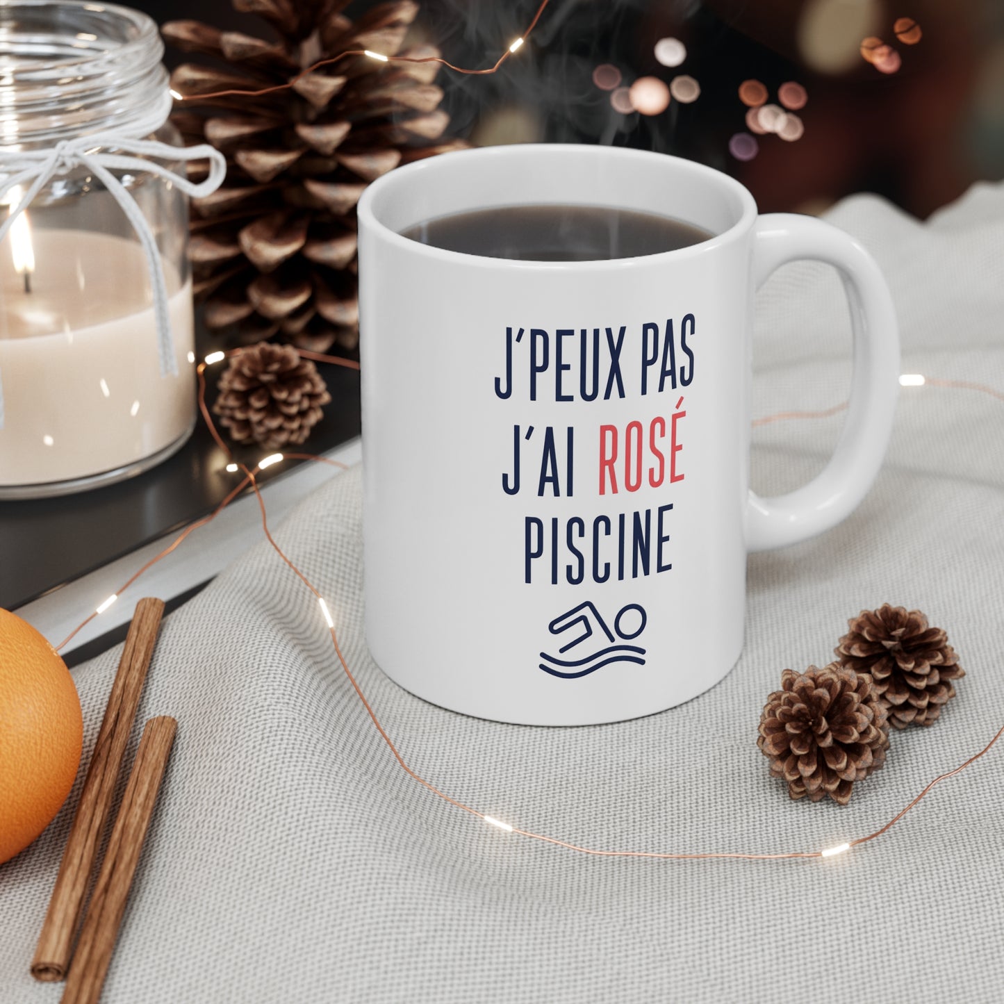 Tasse J’Peux Pas J’Ai Rosé Piscine – Mug Humour Apéro Été – Cadeau Vacances Homme Femme 325ml