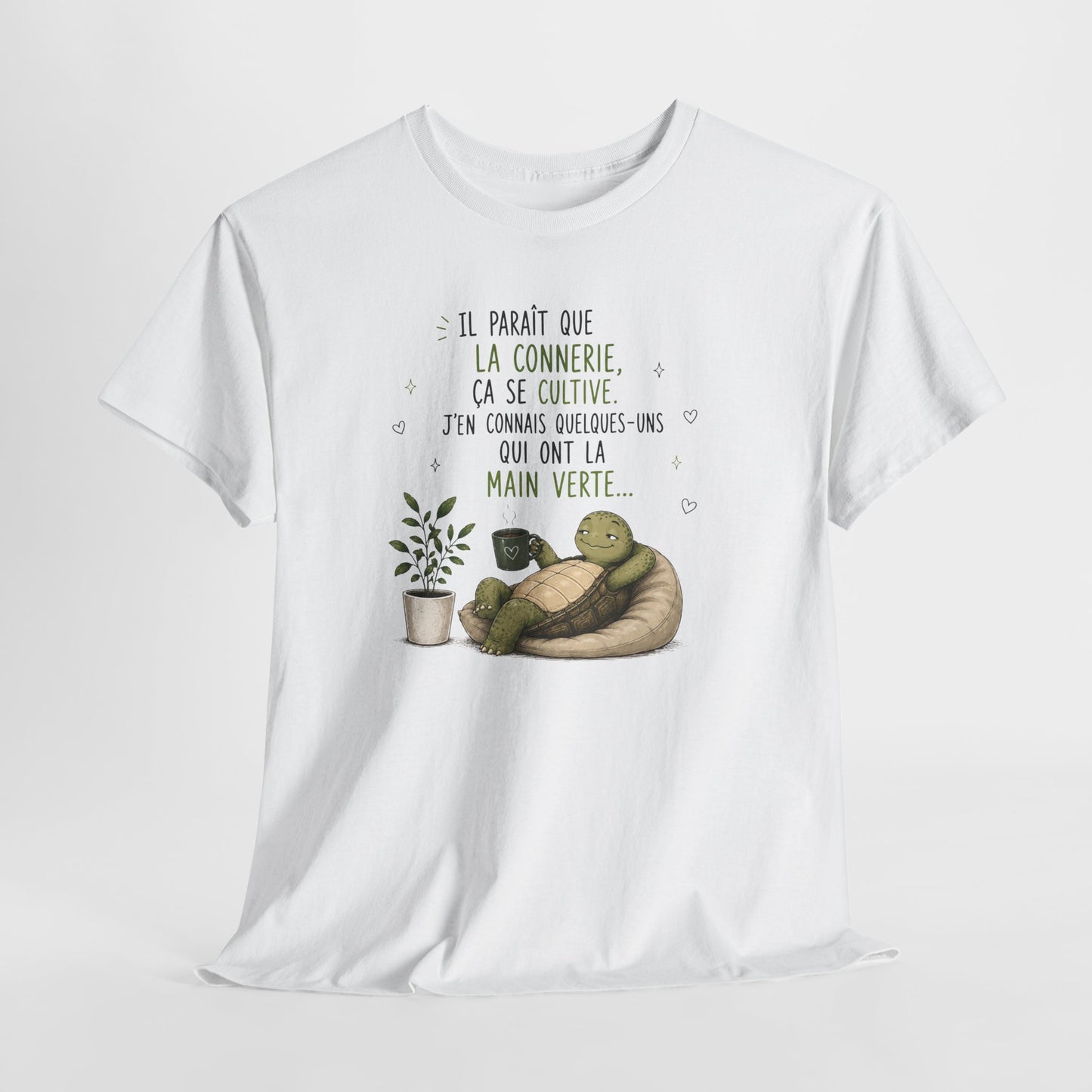 Tee-Shirt Humour Homme et Femme – Tortue Drôle Jardinage Main Verte – Idée Cadeau Original Animal Amusant Anniversaire