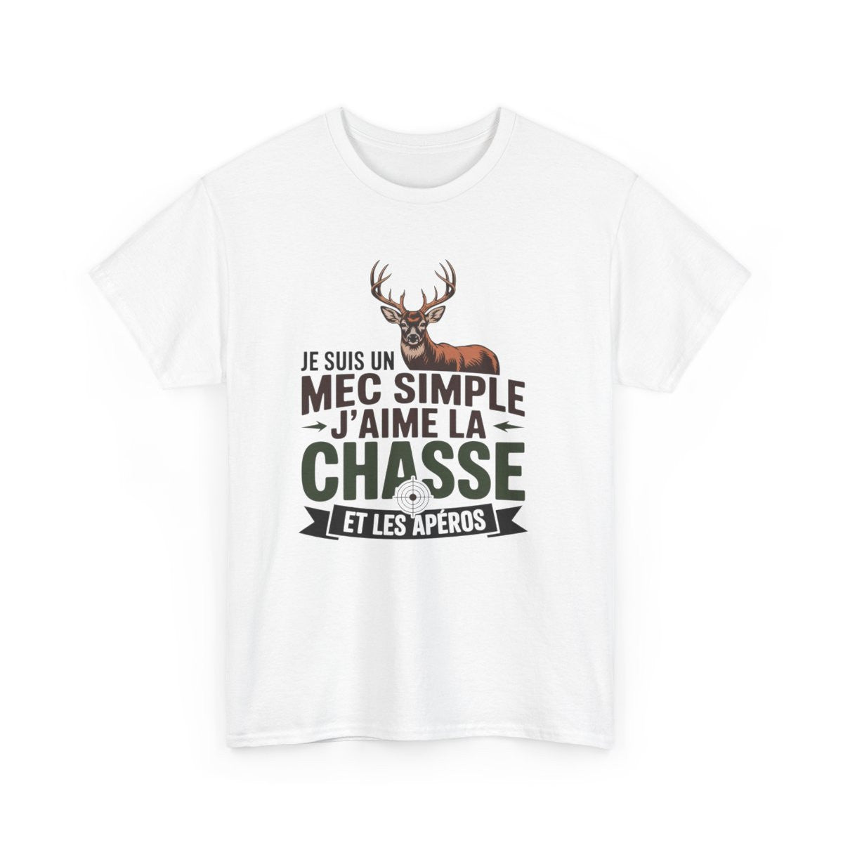 T-shirt Chasseur Homme Mec Simple J’aime la Chasse avec Cerf  Cadeau Humour Chasse Tee Shirt Blanc ou Gris