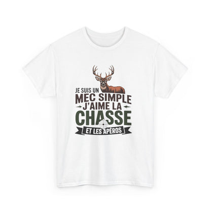 T-shirt Chasseur Homme Mec Simple J’aime la Chasse avec Cerf  Cadeau Humour Chasse Tee Shirt Blanc ou Gris