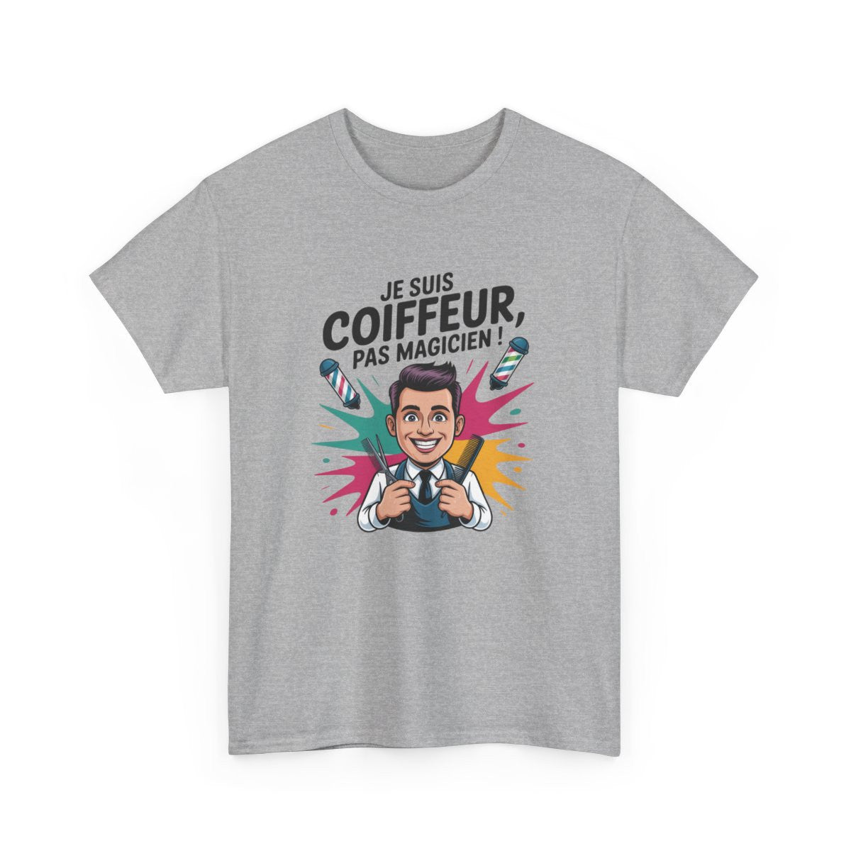 T-shirt Coiffeur Homme – "Je suis Coiffeur, pas Magicien" – Tee Shirt Drôle Métier – Cadeau Coiffeur – Blanc ou Gris