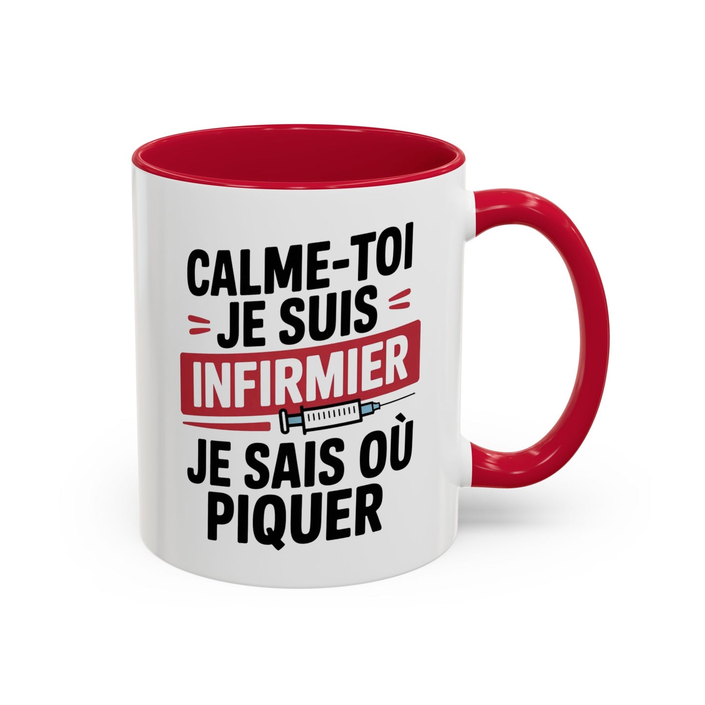 Tasse Infirmier Drôle “Calme-toi je suis infirmier je sais où piquer” – Mug Humour Métier Cadeau Collègue