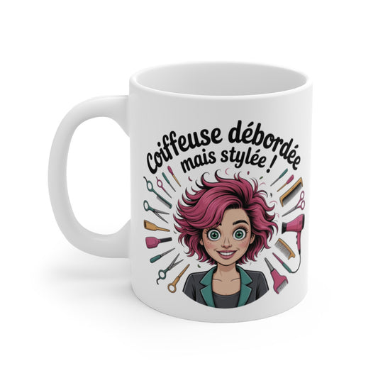 Tasse Coiffeuse Débordée mais Stylée  Mug Drôle Métier Coiffure Femme  325ml Idée cadeau amusante