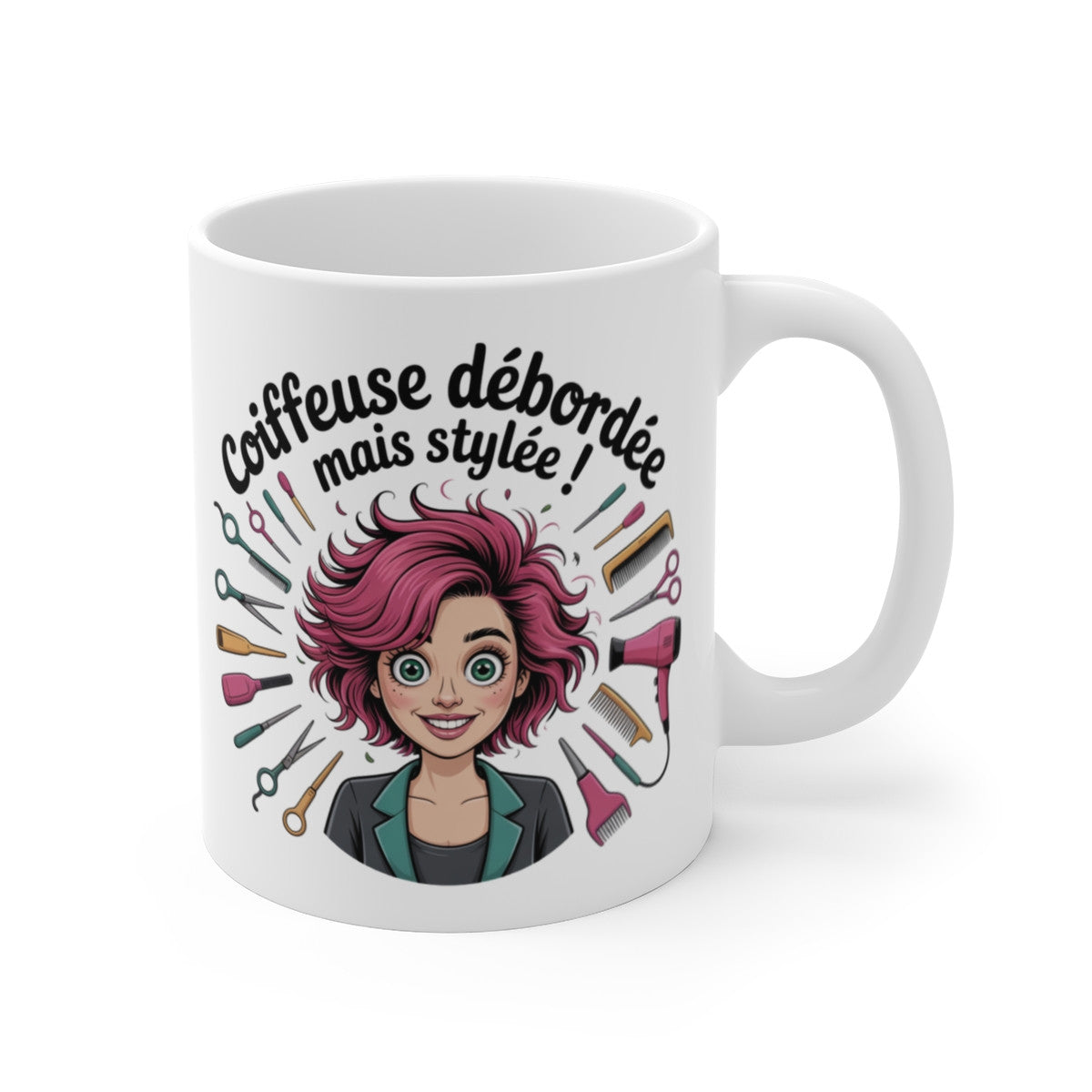 Tasse Coiffeuse Débordée mais Stylée  Mug Drôle Métier Coiffure Femme  325ml Idée cadeau amusante