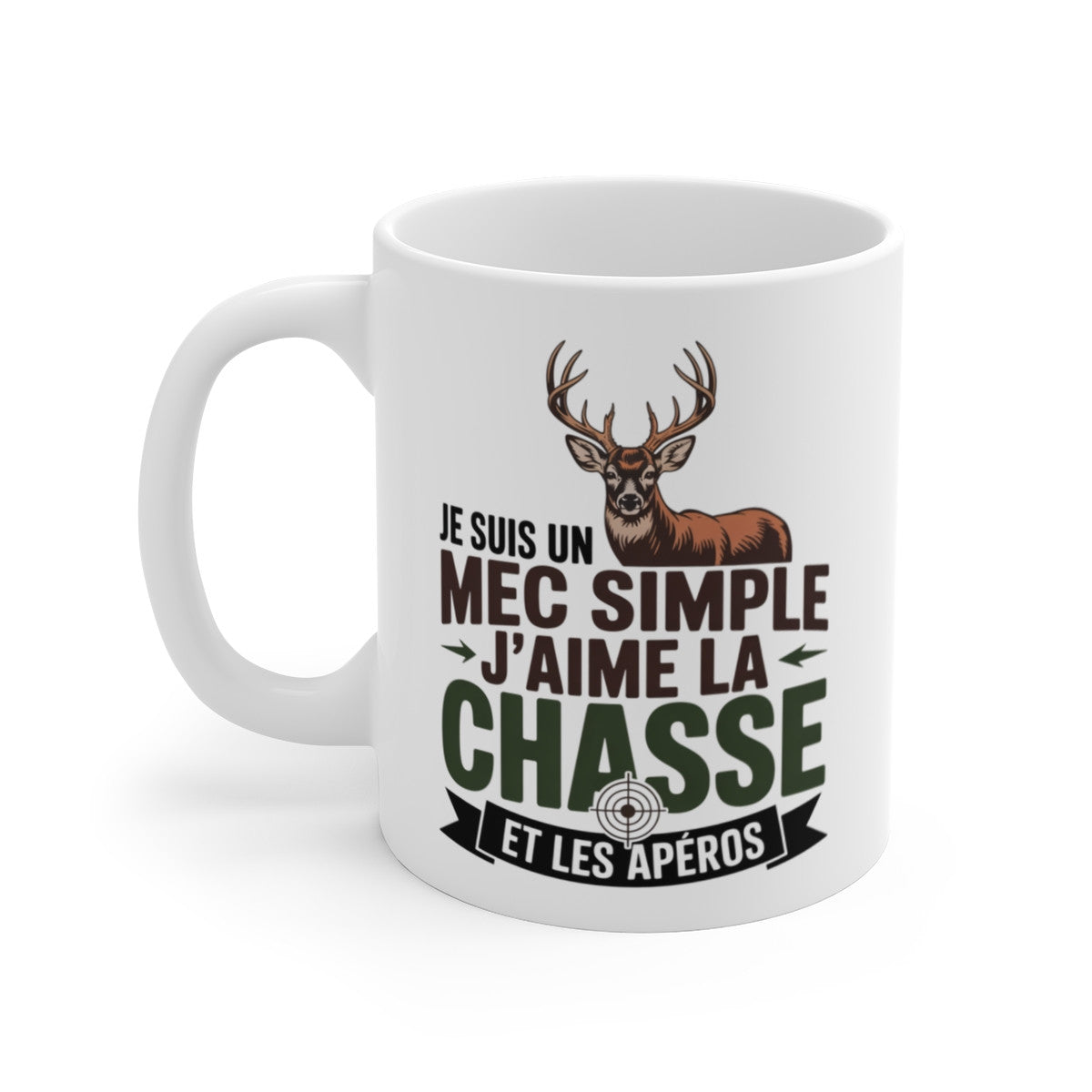 Tasse Chasseur Drôle 325ml – Je Suis un Mec Simple J’aime la Chasse et les Apéros – Cadeau Humour Chasse Homme
