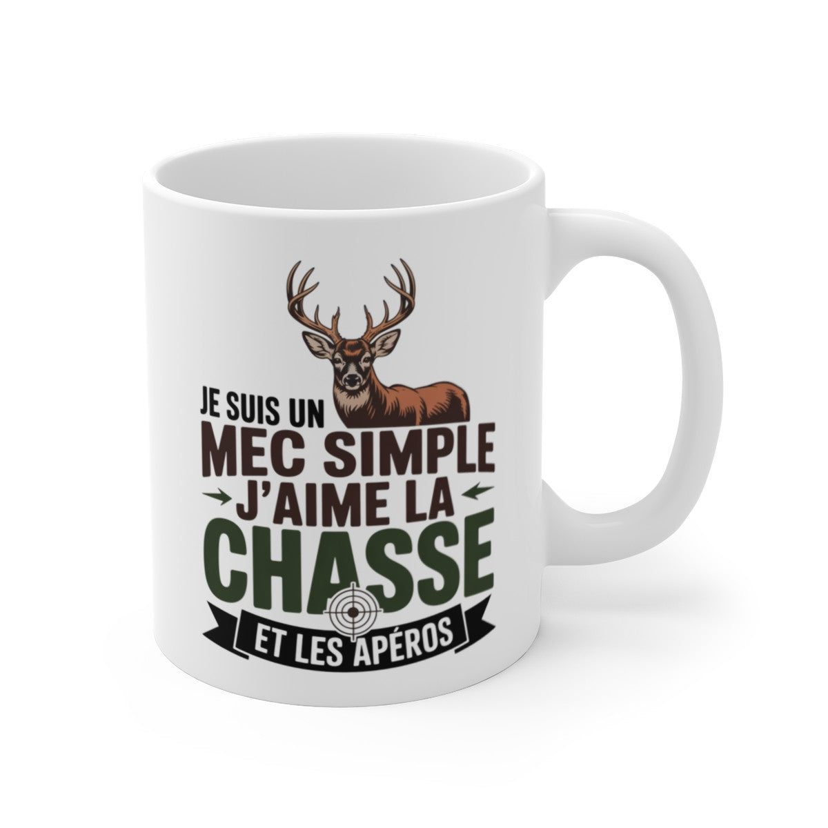 Tasse Chasseur Drôle 325ml – Je Suis un Mec Simple J’aime la Chasse et les Apéros – Cadeau Humour Chasse Homme