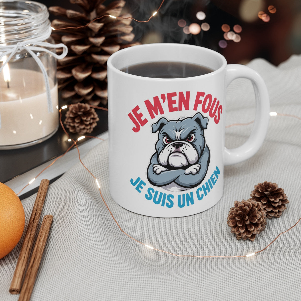 Tasse Humour Chien 325ml – Je m’en fous je suis un Chien – Mug Bulldog Marrant Animal Déjanté Cadeau