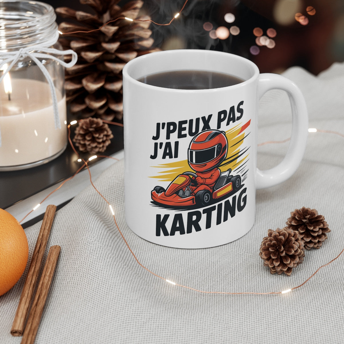 Tasse Karting Humour 325ml – J’peux pas j’ai Karting – Mug Pilote Cadeau Sport Mécanique Vitesse Enfant Adulte