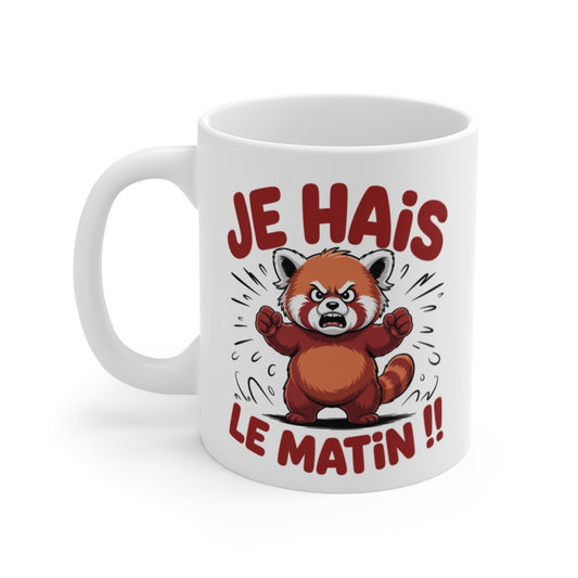 Tasse Je Hais le Matin 325ml Mug Drôle Panda Roux Fâché  Cadeau Humour Matinal Animal Rigolo 325ml