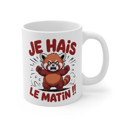 Tasse Je Hais le Matin 325ml Mug Drôle Panda Roux Fâché  Cadeau Humour Matinal Animal Rigolo 325ml