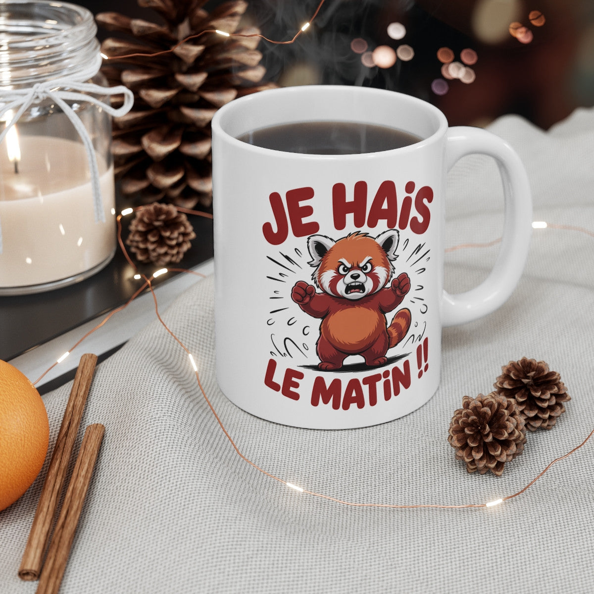 Tasse Je Hais le Matin 325ml Mug Drôle Panda Roux Fâché  Cadeau Humour Matinal Animal Rigolo 325ml