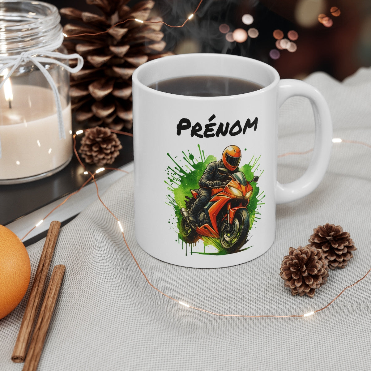Tasse Moto Personnalisable 325ml  Mug Motard Prénom  Cadeau Moto Sport Course Vitesse Biker