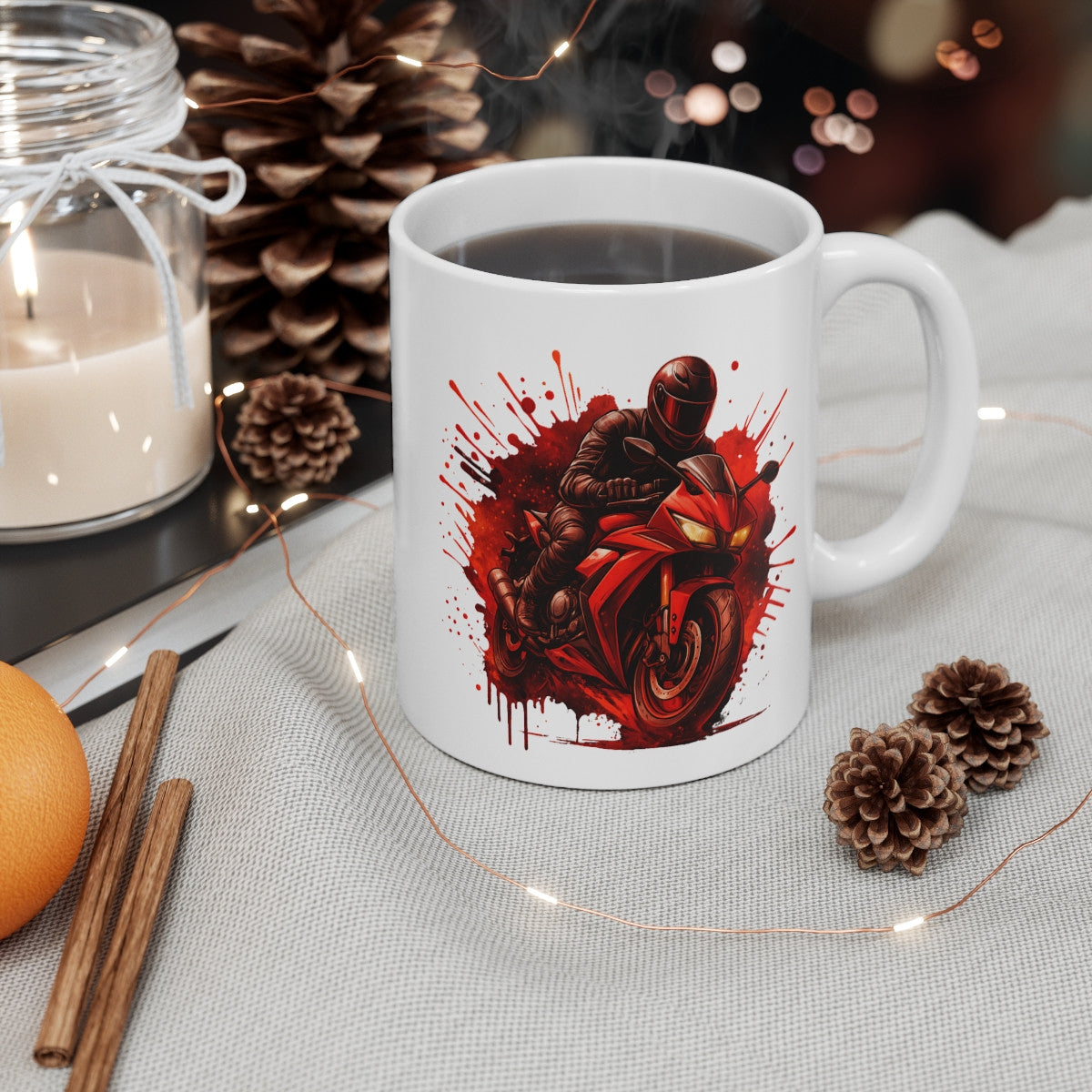 Tasse Moto Rouge 325ml  Motard   Mug Racing Sport Design Biker Cadeau Vitesse Idée cadeau