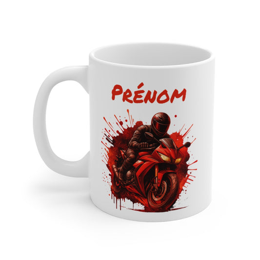 Tasse Moto Personnalisable 325ml  Mug Motard Rouge avec Prénom  Cadeau Moto Sport Racing Biker Vitesse