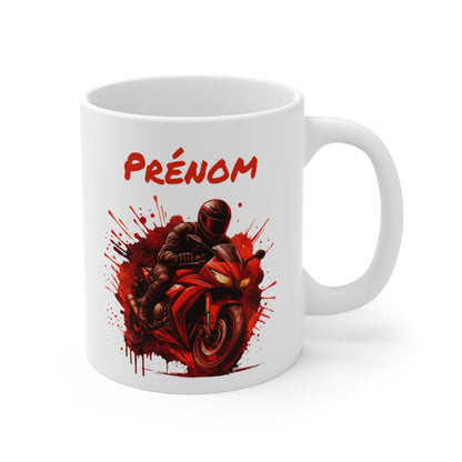Tasse Moto Personnalisable 325ml  Mug Motard Rouge avec Prénom  Cadeau Moto Sport Racing Biker Vitesse