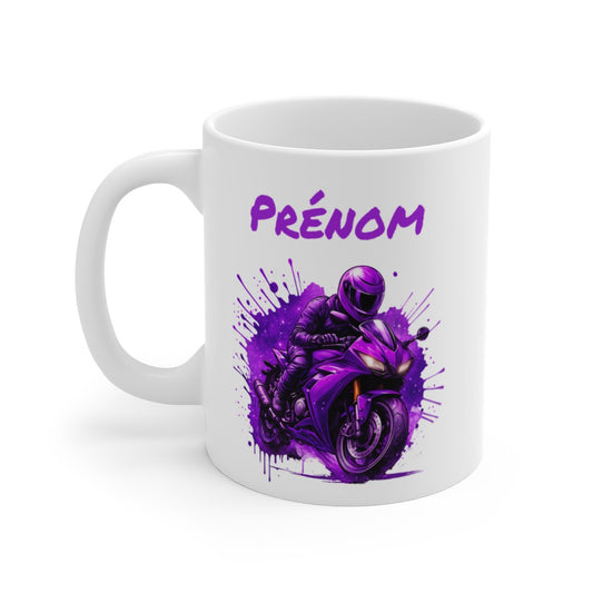 Tasse Moto Personnalisable 325ml Mug Motard Violet avec Prénom  Cadeau Biker Femme Homme Racing Unique