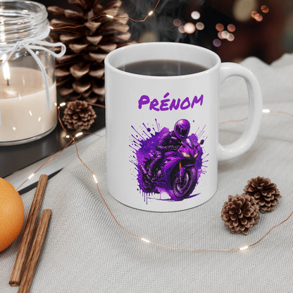 Tasse Moto Personnalisable 325ml Mug Motard Violet avec Prénom  Cadeau Biker Femme Homme Racing Unique
