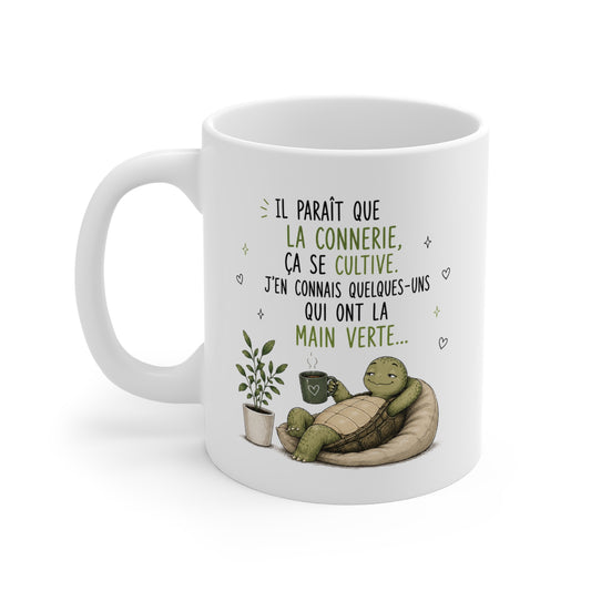 Tasse Humour Tortue et Jardinage – Mug Drôle Citation Sarcastique – Cadeau Original Homme Femme Jardinier Amateur de Plantes 325 ml