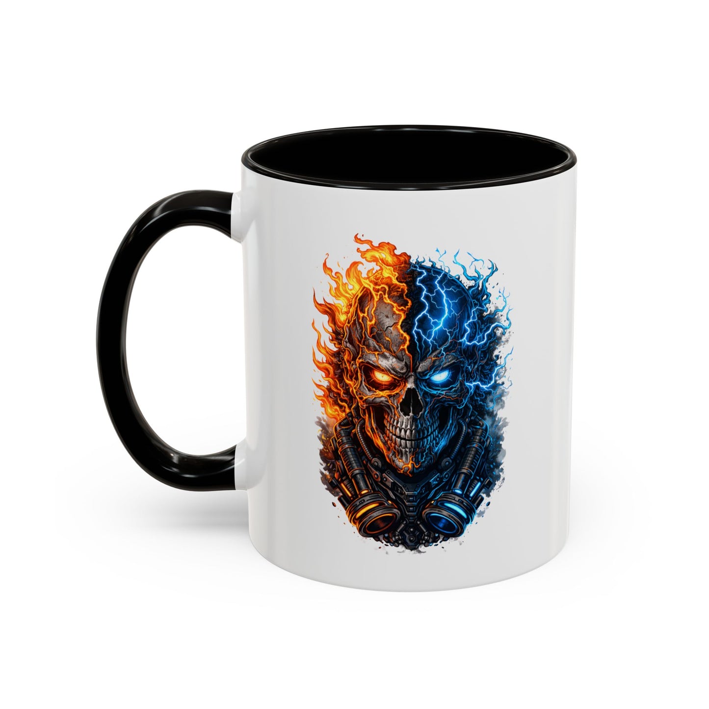 Tasse Crâne Feu et Glace – Mug Skull Dark Électrique Flamme – Cadeau Gamer Gothique Rock – Céramique 325ml
