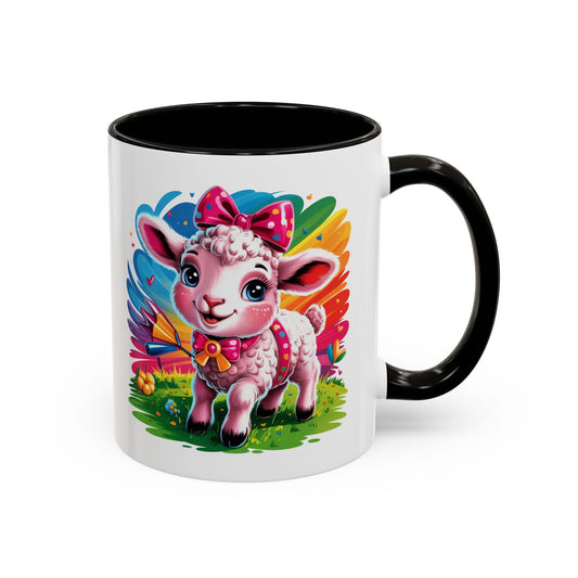 Mug Agneau Mignon Multicolore – Tasse Design Kawaii Animaux et Arc-en-ciel – Cadeau Original 325ml