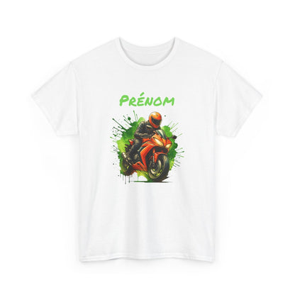 T-shirt Moto Homme Personnalisé – Tee-shirt Motard avec Prénom – Cadeau Biker Moto Racing Orange Unique