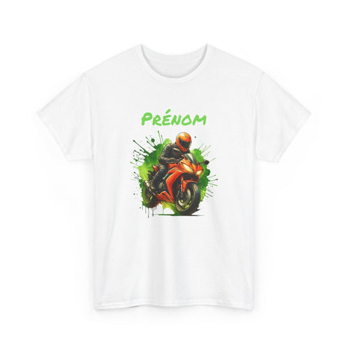 T-shirt Moto Homme Personnalisé – Tee-shirt Motard avec Prénom – Cadeau Biker Moto Racing Orange Unique