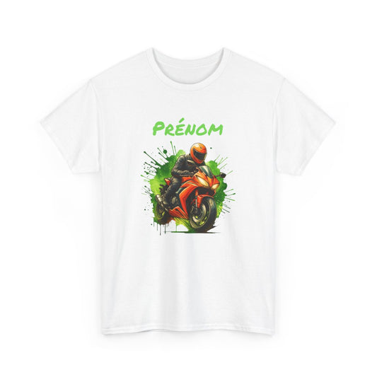 T-shirt Moto Homme Personnalisé – Tee-shirt Motard avec Prénom – Cadeau Biker Moto Racing Orange Unique