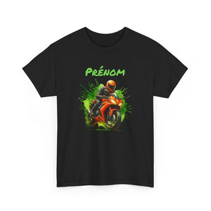 T-shirt Moto Homme Personnalisé – Tee-shirt Motard avec Prénom – Cadeau Biker Moto Racing Orange Unique