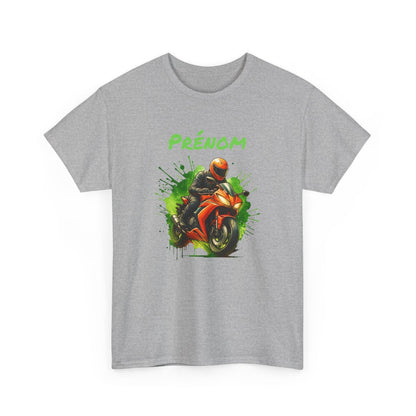T-shirt Moto Homme Personnalisé – Tee-shirt Motard avec Prénom – Cadeau Biker Moto Racing Orange Unique