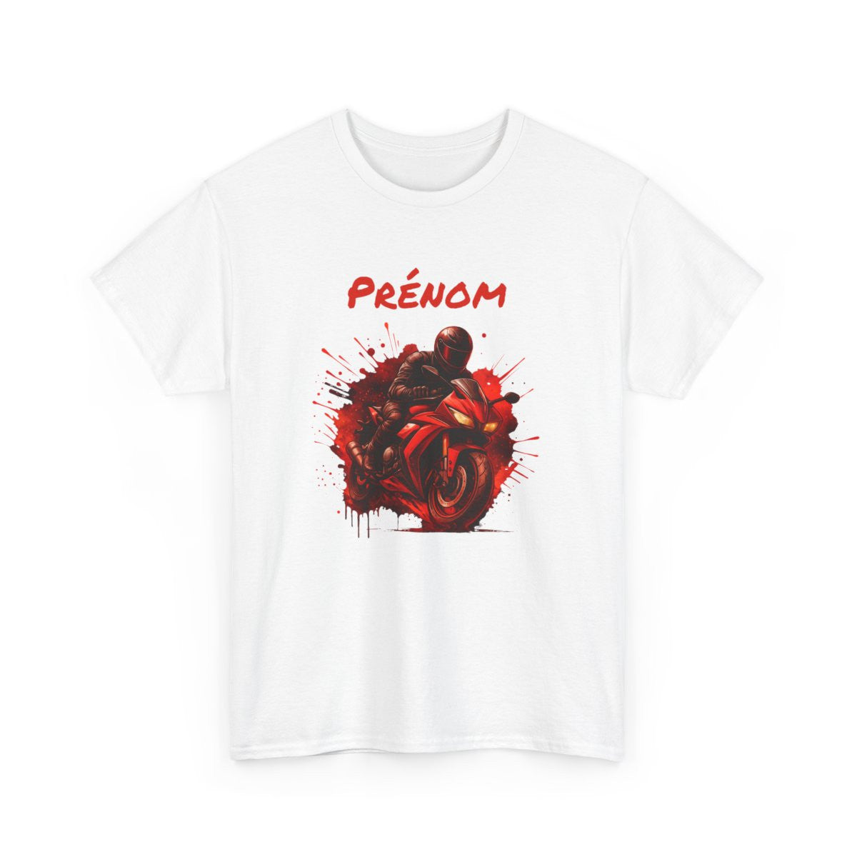 T-shirt Moto Homme Personnalisé – Tee-shirt Motard Rouge avec Prénom – Cadeau Biker Racing Feu Unique