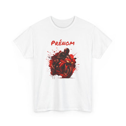 T-shirt Moto Homme Personnalisé – Tee-shirt Motard Rouge avec Prénom – Cadeau Biker Racing Feu Unique