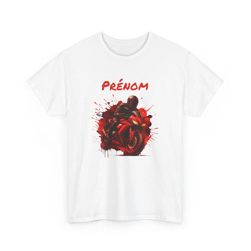T-shirt Moto Homme Personnalisé – Tee-shirt Motard Rouge avec Prénom – Cadeau Biker Racing Feu Unique