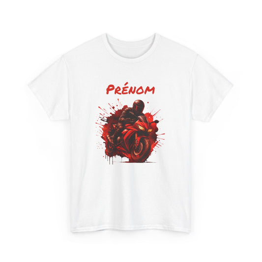 T-shirt Moto Homme Personnalisé – Tee-shirt Motard Rouge avec Prénom – Cadeau Biker Racing Feu Unique