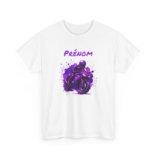 T-shirt Moto Homme Personnalisé Tee-shirt Motard Violette avec Prénom Cadeau Biker Deux Roues Racing Original