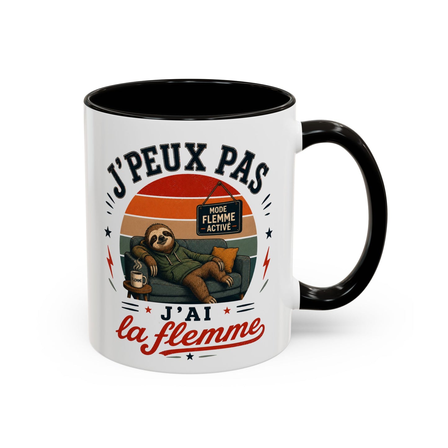 Tasse J’Peux Pas J’Ai La Flemme – Mug Humour Vintage avec Paresseux – Cadeau Drôle Homme Femme 325ml
