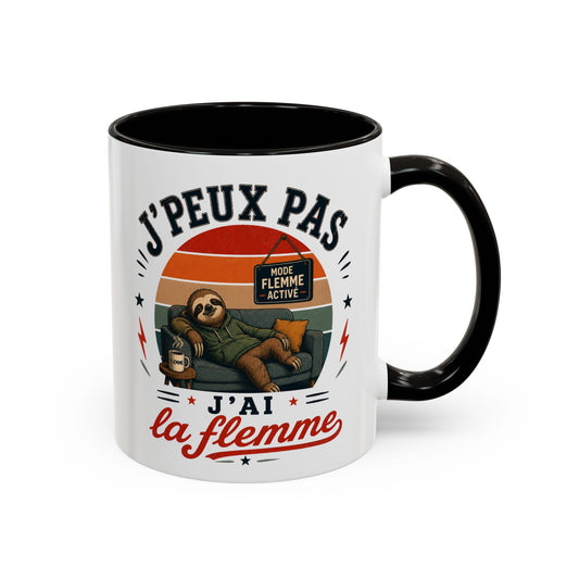 Tasse J’Peux Pas J’Ai La Flemme – Mug Humour Vintage avec Paresseux – Cadeau Drôle Homme Femme 325ml
