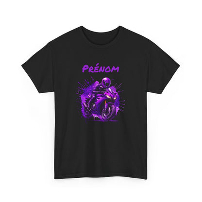 T-shirt Moto Homme Personnalisé Tee-shirt Motard Violette avec Prénom Cadeau Biker Deux Roues Racing Original