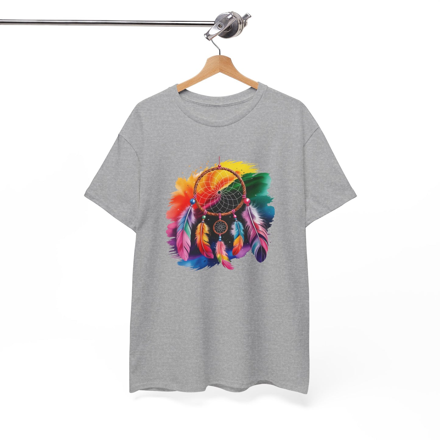 T-Shirt Attrape Rêves Bohème Coloré – Tee Shirt Dreamcatcher Spirituel avec Plumes – Cadeau Style Ethnique Noir Blanc Gris