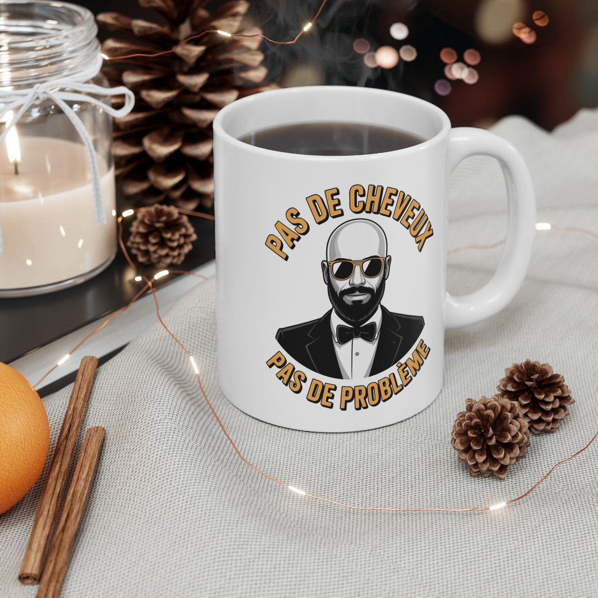 Tasse Homme Chauve Classe – Pas de Cheveux Pas de Problème – Cadeau Élégant et Drôle – Mug 325ml