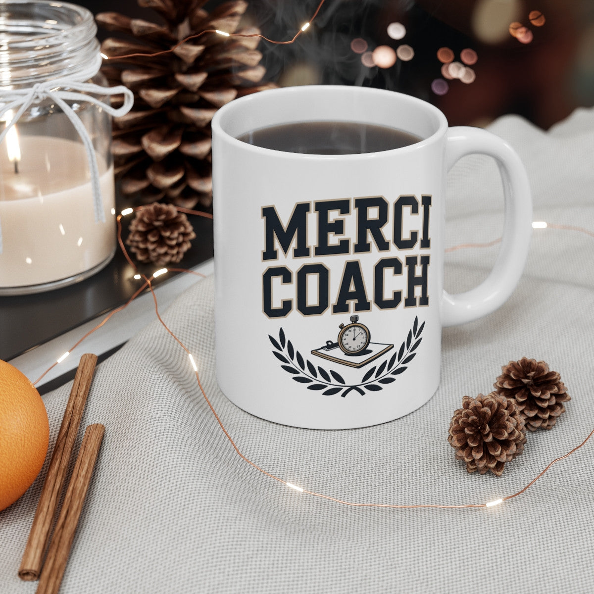 Tasse Merci Coach – Cadeau Coach Sport Homme Femme – Mug Entraîneur avec Chronomètre – 325ml