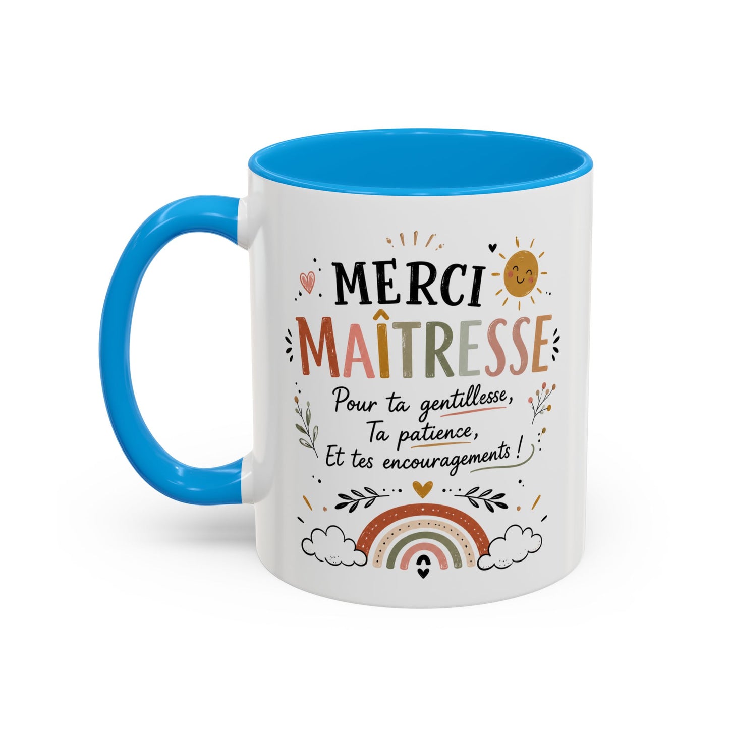 Tasse Merci Maîtresse – Mug Bohème Arc-en-Ciel – Cadeau Maîtresse École Femme 325ml