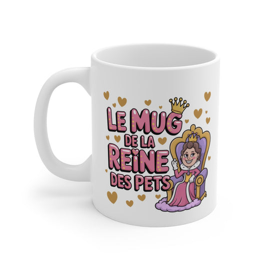 Tasse Humour Femme “Reine des Pets” – Mug Drôle Couronne et Trône – Cadeau Insolite Céramique 325ml