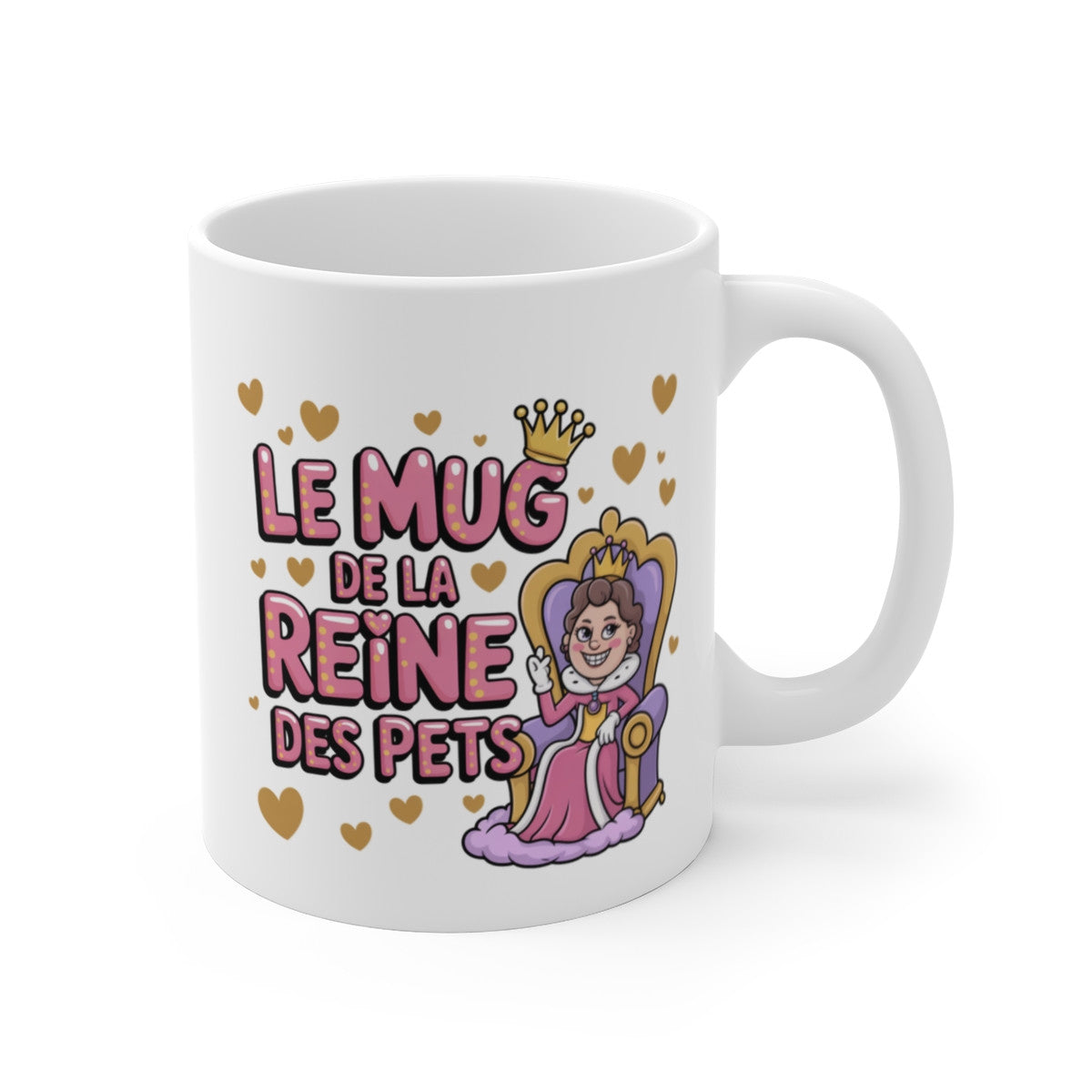 Tasse Humour Femme “Reine des Pets” – Mug Drôle Couronne et Trône – Cadeau Insolite Céramique 325ml