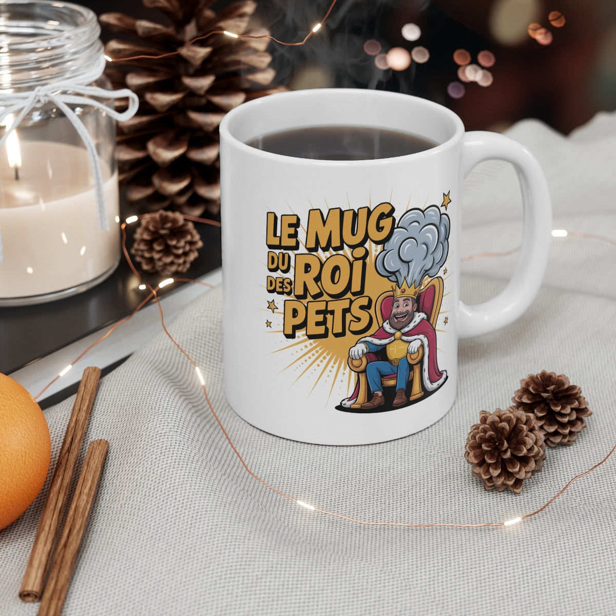 Tasse Humour Homme “Roi des Pets” – Mug Drôle Couronne et Gaz – Cadeau Insolite Céramique 325ml