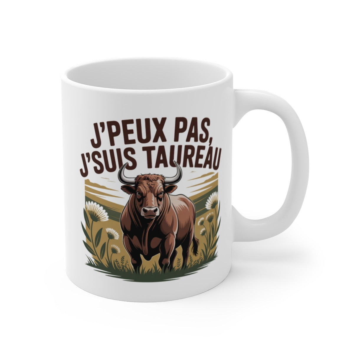Tasse Signe Astrologique Taureau – Mug Horoscope Drôle “J’peux Pas J’suis Taureau” – Cadeau Zodiaque Céramique 325ml