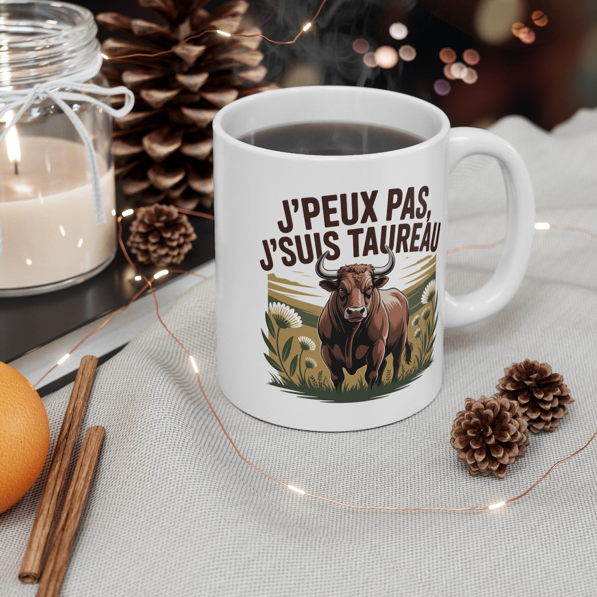 Tasse Signe Astrologique Taureau – Mug Horoscope Drôle “J’peux Pas J’suis Taureau” – Cadeau Zodiaque Céramique 325ml