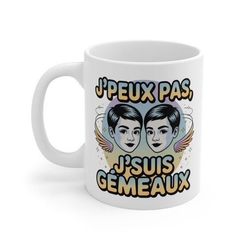 Tasse Horoscope Gémeaux – Mug Astrologie “J’peux Pas J’suis Gémeaux” – Cadeau Zodiaque Céramique 325ml