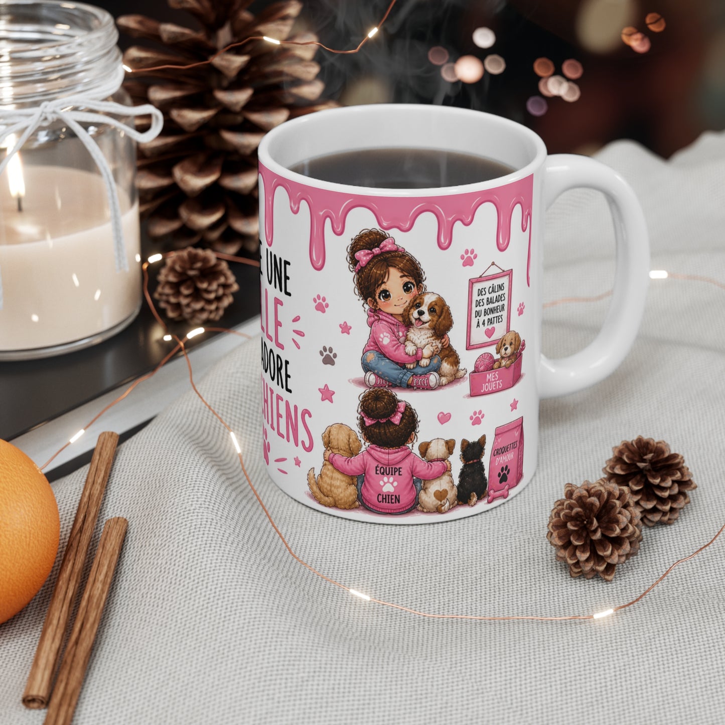 Tasse Juste Une Fille Qui Adore Les Chiens – Mug Chien Fille Passion Chiot Cadeau Amoureuse des Chiens Femme Enfant 325ml