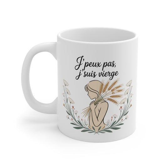 Tasse Horoscope Vierge – Mug Zodiaque Floral “J’peux Pas J’suis Vierge” – Cadeau Céramique 325ml