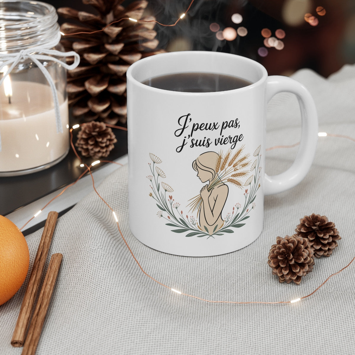 Tasse Horoscope Vierge – Mug Zodiaque Floral “J’peux Pas J’suis Vierge” – Cadeau Céramique 325ml